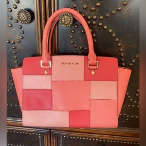 Michael Kors salmon pink patchwork leather satchel shoulder bag